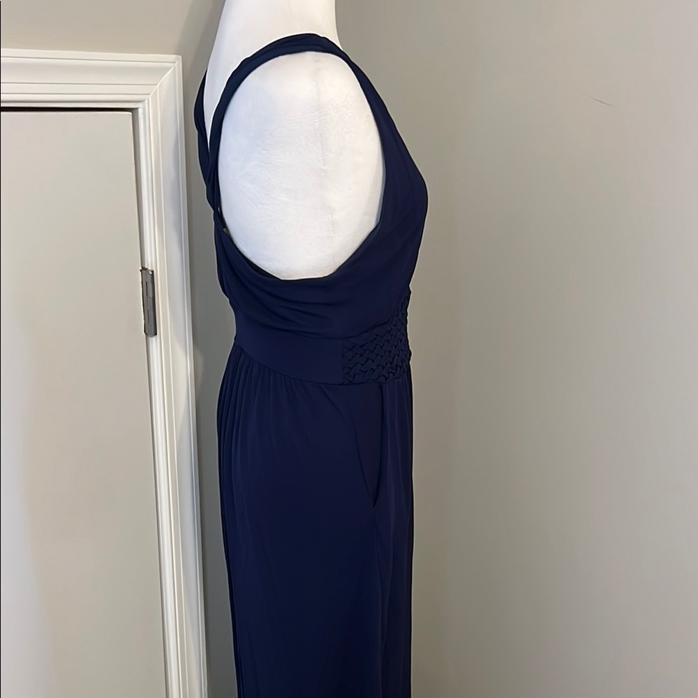 Maeve Anthropologie Navy Blue Braided Waist Maxi Dress V-Neck Sleeveless Size 8 - Picture 3 of 8